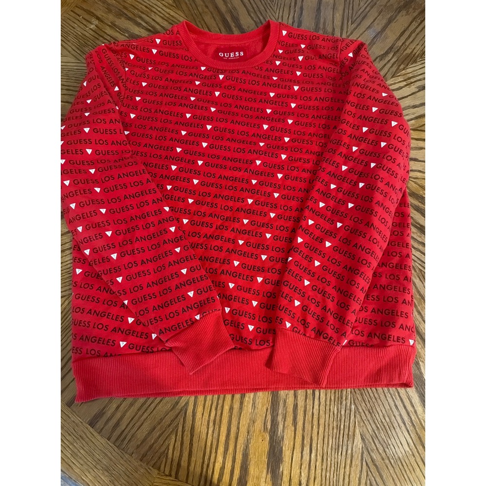 Guess Los Angeles Red All Over Logo Print Crewneck Sweatshirt Size M
